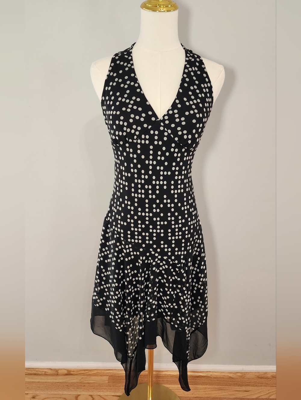 Rue 21 Halter Dress Polka Dot V-Neck Asymmetrical Hemline Party Babydoll Size 5